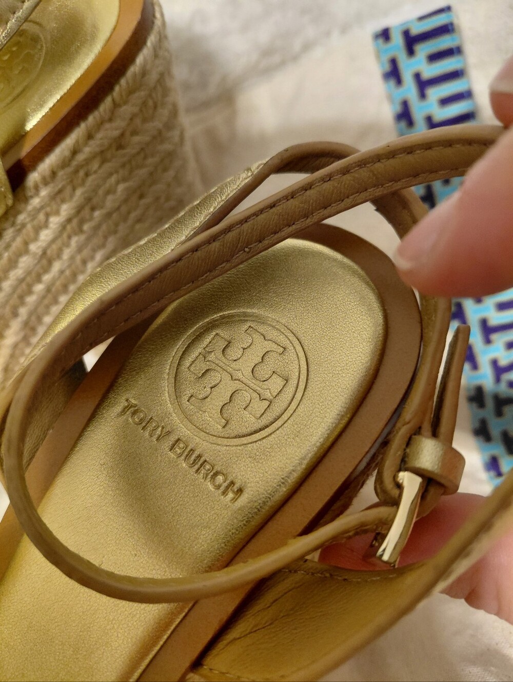 Tory Burch Gold Toned Espadrille Wedges - Picture 2 of 9